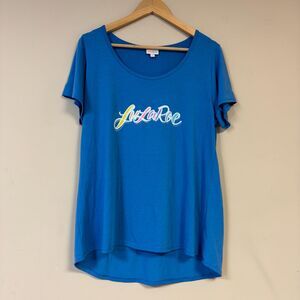 LuLaRoe Classic T Shirt Women Large Blue Relax Flowy Loose Oversize Short Sleeve